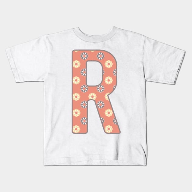 MONOGRAM LETTER R PINK FLORAL TYPOGRAPHY DESIGN Kids T-Shirt by Rhubarb Myrtle